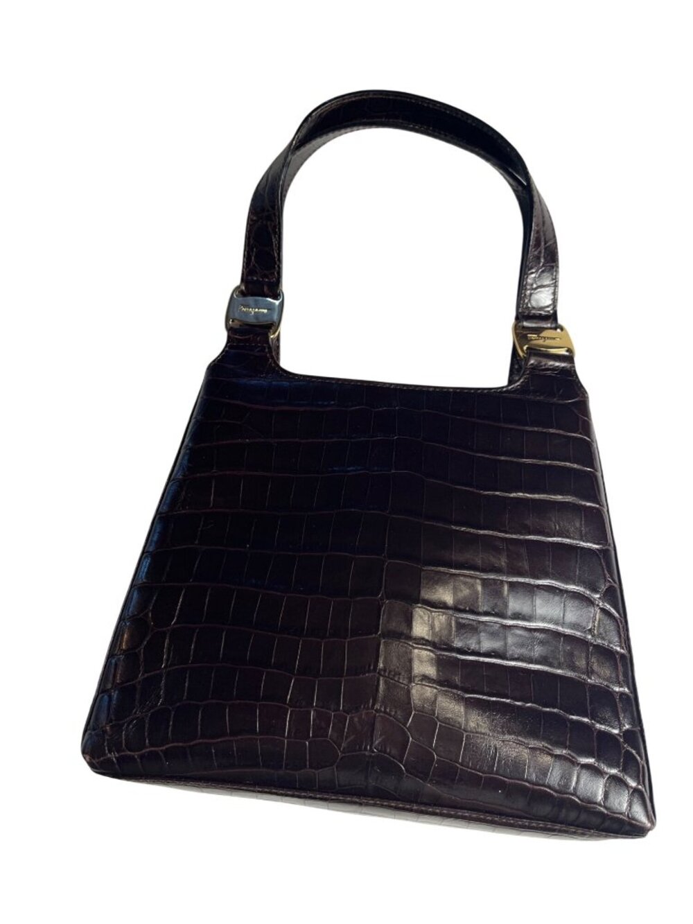 Salvatore Ferragamo Crocodile Embossed Leather Dark Brown handbag AQ-217755